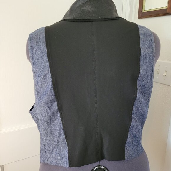 Karen Kane Vest Womens Plus 2X Blue Denim Black Faux Leather Moto Made in USA - Picture 5 of 14